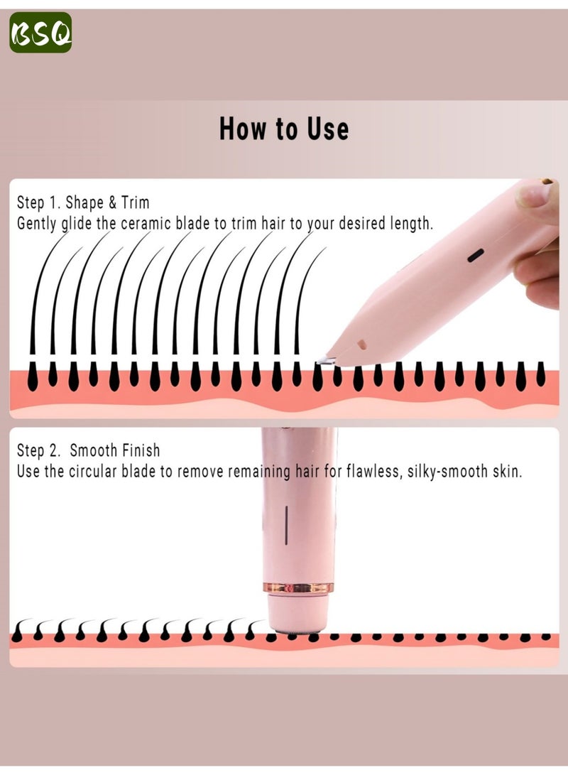 BSQ Women's Bikini Trimmer & Facial Shaver | 2-in-1 Waterproof Electric Razor | Dual-Head Design | Smooth & Painless | IPX7 Full-Body Waterproof | Wet & Dry Use | For Legs, Arms, Underarms, Face, and Intimate Areas | Pink - Image 3